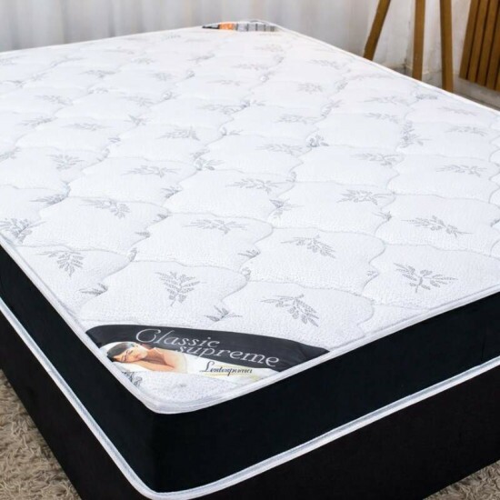 Colch�o Casal Classic Supreme Ortop�dico Lestespuma + Box Casal Sued Preto - Ortobel - 138x188x56 | Suporta at� 200kg