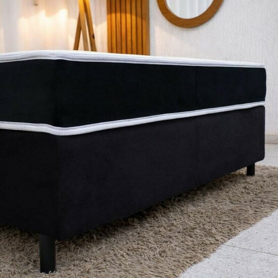 Colch�o Casal Classic Supreme Ortop�dico Lestespuma + Box Casal Sued Preto - Ortobel - 138x188x56 | Suporta at� 200kg