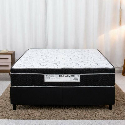 Colch�o Casal Airtech 150 Ortopillow Ortop�dico D45 Ortobom + Box Casal Sued Preto - Ortobel - 138x188x65 | Suporta at� 200kg