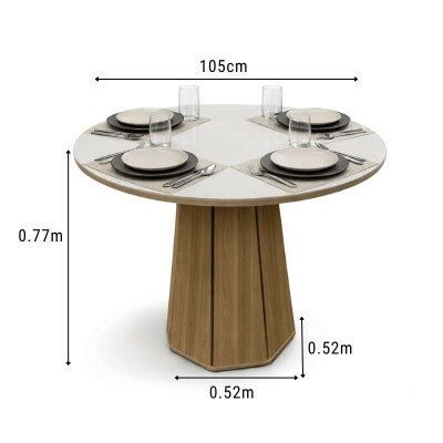 Mesa de jantar Jade BA54 Tampo Redonda 105x105cm MDF C/vidro Off White - Kappesberg