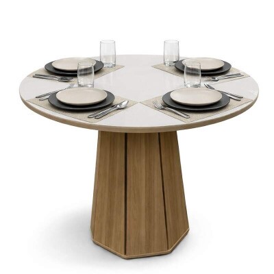 Mesa de jantar Jade BA54 Tampo Redonda 105x105cm MDF C/vidro Off White - Kappesberg