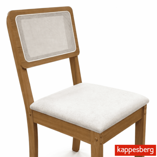 Mesa de jantar Jade BA54 Tampo Redonda 105x105cm MDF c/vidro Off White + 4 Cadeiras Gardeni Canela - Kappesberg