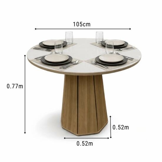 Mesa de jantar Jade BA54 Tampo Redonda 105x105cm MDF c/vidro Off White + 4 Cadeiras Gardeni Canela - Kappesberg