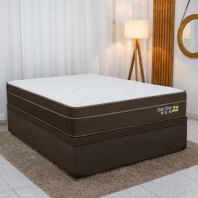 Colch�o Casal Star One Ortop�dico D-65 - Anjos + Base Box Ba� Casal Prime Confort Sued Marrom Blindado Issacar - 138x188x75 | Suporta at� 280kg