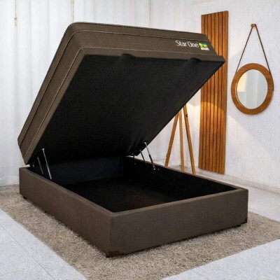 Colch�o Casal Star One Ortop�dico D-65 - Anjos + Base Box Ba� Casal Prime Confort Sued Marrom Blindado Issacar - 138x188x75 | Suporta at� 280kg