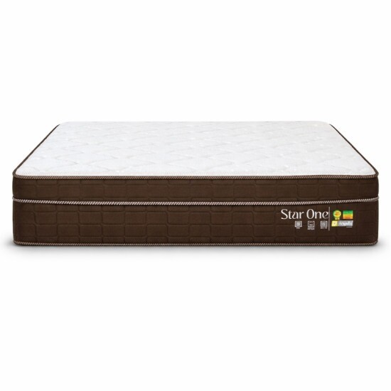 Colch�o Casal Star One Ortop�dico D-65 - Anjos + Base Box Ba� Casal Prime Confort Sued Marrom Blindado Issacar - 138x188x75 | Suporta at� 280kg