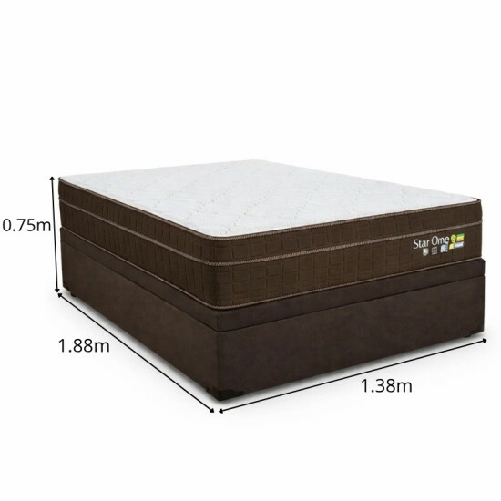 Colch�o Casal Star One Ortop�dico D-65 - Anjos + Base Box Ba� Casal Prime Confort Sued Marrom Blindado Issacar - 138x188x75 | Suporta at� 280kg
