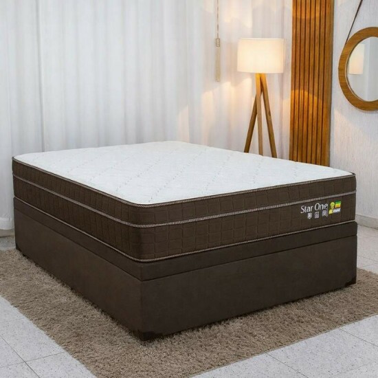 Colch�o Casal Star One Ortop�dico D-65 - Anjos + Base Box Ba� Casal Prime Confort Sued Marrom Blindado Issacar - 138x188x75 | Suporta at� 280kg