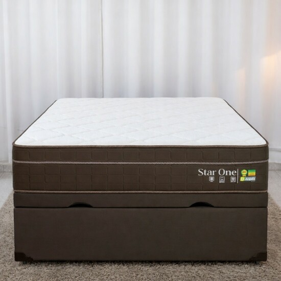 Colch�o Casal Star One Ortop�dico D-65 - Anjos + Base Box Ba� Casal Prime Confort Sued Marrom Blindado Issacar - 138x188x75 | Suporta at� 280kg