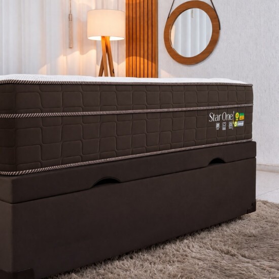 Colch�o Casal Star One Ortop�dico D-65 - Anjos + Base Box Ba� Casal Prime Confort Sued Marrom Blindado Issacar - 138x188x75 | Suporta at� 280kg