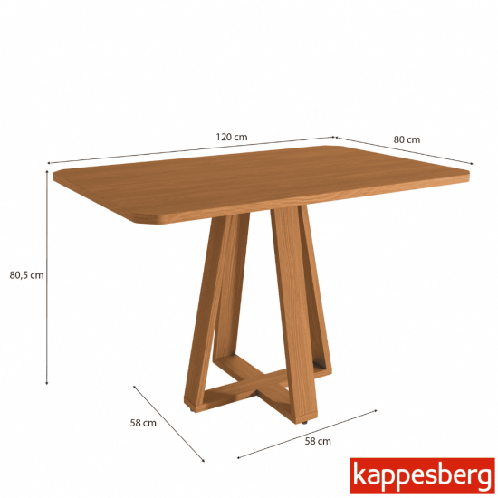 Mesa de Jantar BA65 Tampo MDF Madeirado 120X80 + 4 Cad. Gardeni Cinamomo - Kappesberg