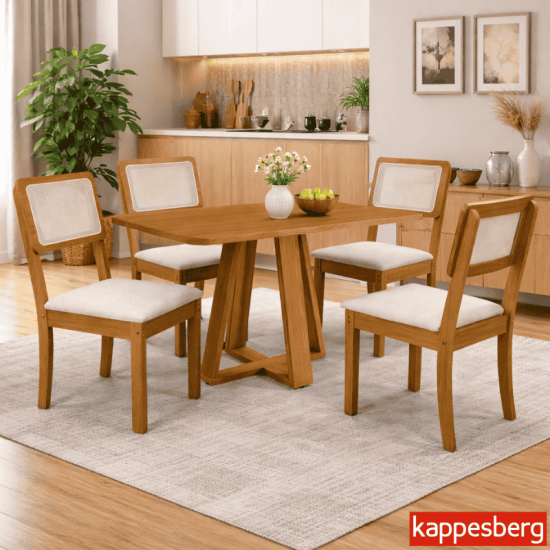Mesa de Jantar BA65 Tampo MDF Madeirado 120X80 + 4 Cad. Gardeni Cinamomo - Kappesberg