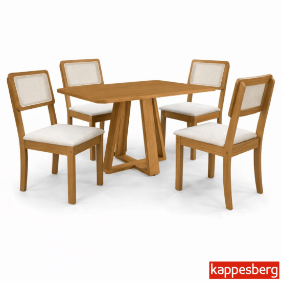 Mesa de Jantar BA65 Tampo MDF Madeirado 120X80 + 4 Cad. Gardeni Cinamomo - Kappesberg