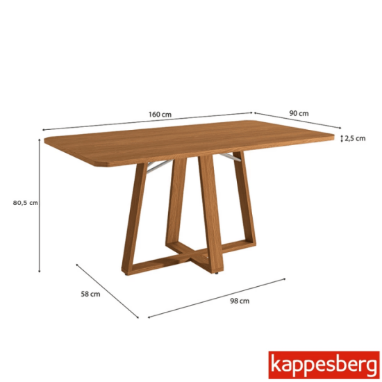 Mesa de Jantar BA65 Tampo MDF Madeirado 120X80 Canela - Kappesberg