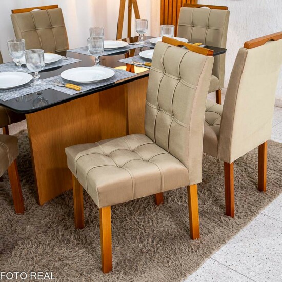 Mesa de Jantar Moscou 160x80 Vidro Preto/Base Cinamomo + 6 Cad. Londres Veludo Avel� Madeira Minas Plac - Entregue Montada