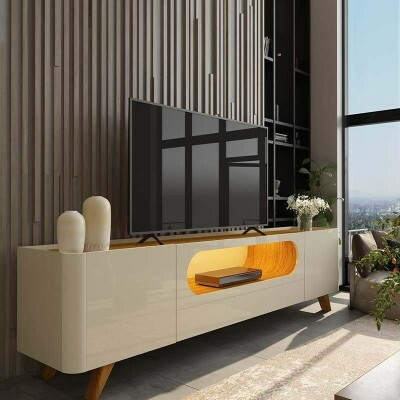 Rack Nobre Larg. 2.10m Off/Naturale C/ Led 100% MDF para TV at� 70