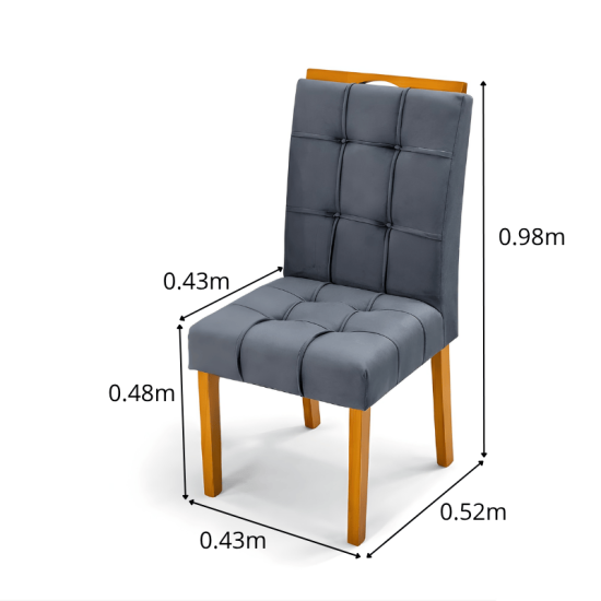Mesa de Jantar Moscou 160x80 Vidro Off/Base Cinamomo + 6 Cad. Londres Veludo Chumbo Madeira Minas Plac - Entregue Montada