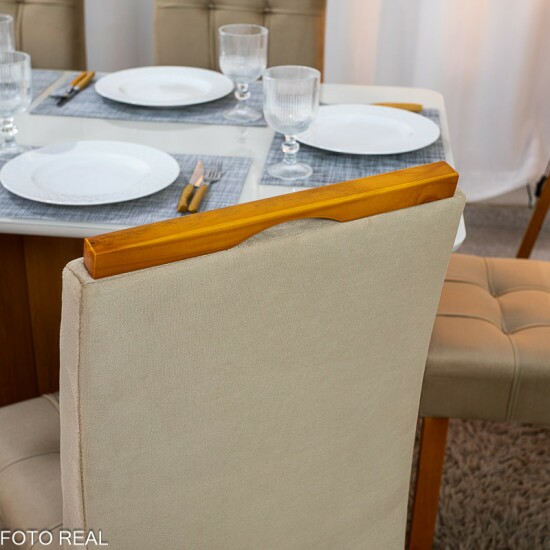 Mesa de Jantar Moscou 160x80 Vidro Off/Base Cinamomo + 6 Cad. Londres Veludo Avel� Madeira Minas Plac - Entregue Montada