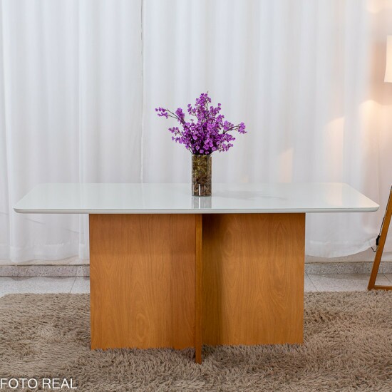 Mesa de Jantar Moscou 160x80 Vidro Off/Base Cinamomo + 6 Cad. Londres Veludo Avel� Madeira Minas Plac - Entregue Montada