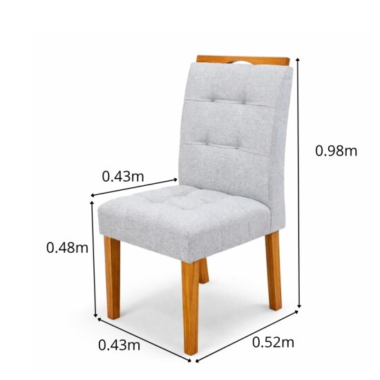 Mesa de Jantar Moscou 160x80 Vidro Off/Base Cinamomo + 6 Cad. Londres Linho Prata Madeira Minas Plac - Entregue Montada