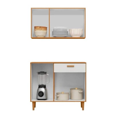 Kit Cozinha Ester A�reo e Balc�o Larg. 91cm Freij�/Off - Poliman