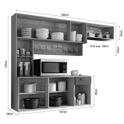 Kit Cozinha Suspensa Manu C/Detalhe Ripado Freij�/Off Larg. 1.80m - Poliman