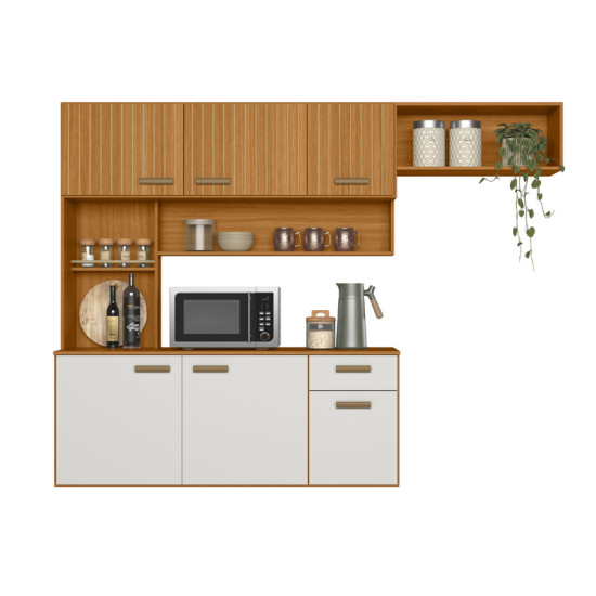 Kit de Cozinha Suspensa 1,80m Manu com Detalhe Ripado Freij�/Off - Poliman
