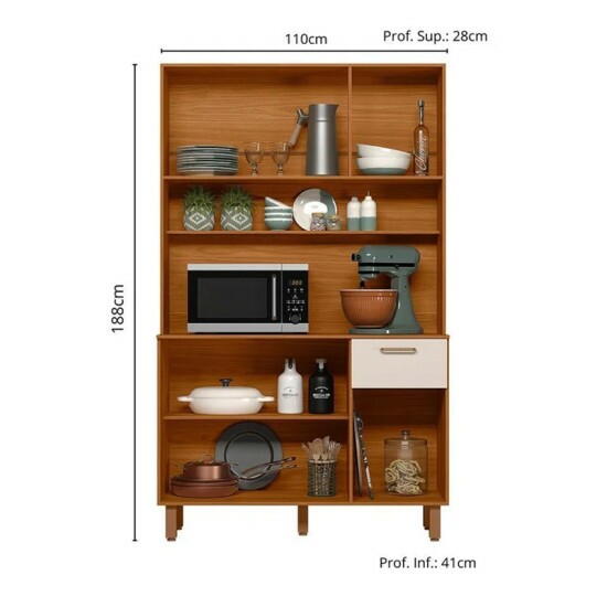 Kit Cozinha New L�via Freij�/Off 6 Portas 1 Gaveta Com Detalhe Ripado 3D Larg. 1.10m - Poliman
