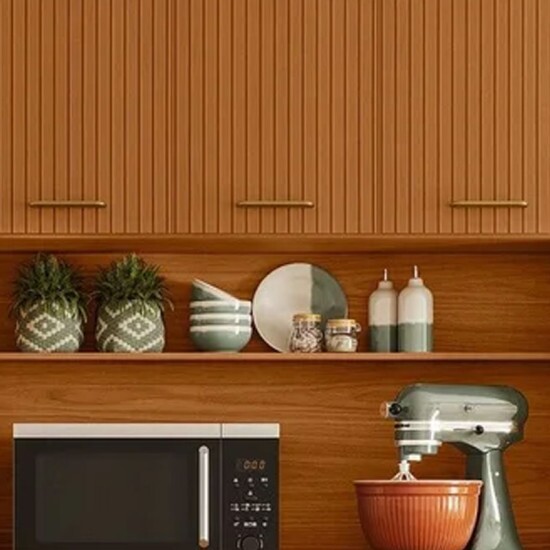 Kit Cozinha New L�via Freij�/Off 6 Portas 1 Gaveta Com Detalhe Ripado 3D Larg. 1.10m - Poliman