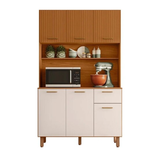 Kit Cozinha New L�via Freij�/Off 6 Portas 1 Gaveta Com Detalhe Ripado 3D Larg. 1.10m - Poliman