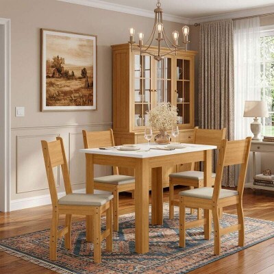 Mesa de Jantar Bellagio 108x68 Freij� UV/Tampo Off White + 4 Cad. Milano Freij� UV/Savana - Poliman