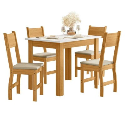 Mesa de Jantar Bellagio 108x68 Freij� UV/Tampo Off White + 4 Cad. Milano Freij� UV/Savana - Poliman