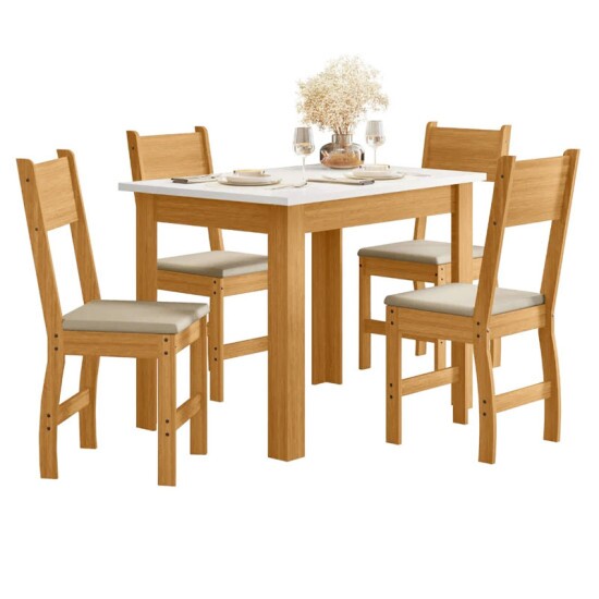 Mesa de Jantar Bellagio 108x68 Freij� UV/Tampo Off White + 4 Cad. Milano Freij� UV/Savana - Poliman
