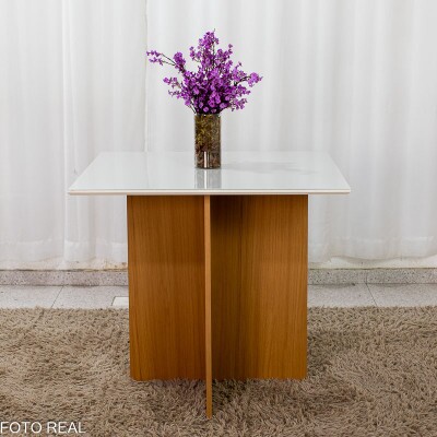 Mesa de Jantar Helo 90�90 Vidro Off/Base Freij� - Poliman