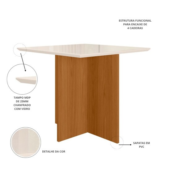 Mesa de Jantar Helo 90�90 Vidro Off/Base Freij� - Poliman