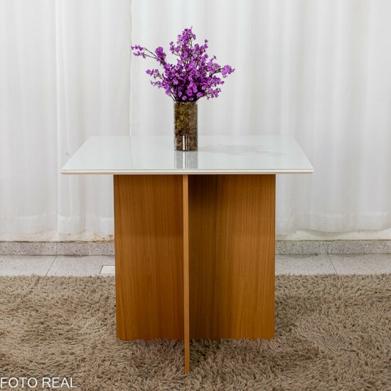 Mesa de Jantar Helo 90�90 Vidro Off/Base Freij� - Poliman