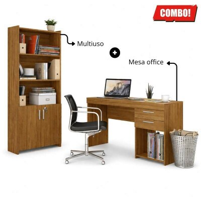 Combo - Multiuso Escrit�rio 2 Portas Larg. 0.70m + Mesa Office NT 51015 Larg. 1.21m 2 Gavetas Freij� - Not�vel
