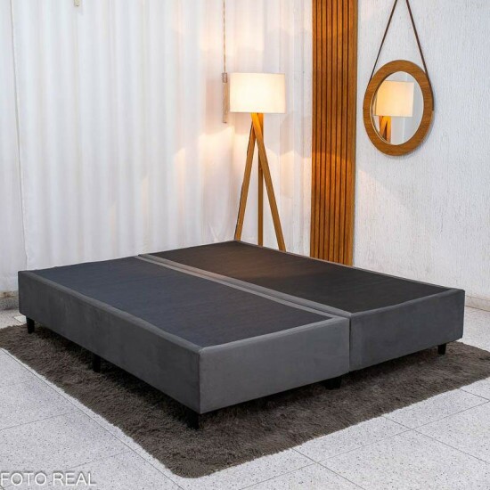 Box Queen Bipartida Sued Cinza 158x198x37 - Ortobel