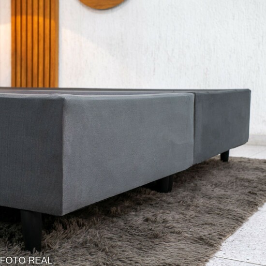 Box Queen Bipartida Sued Cinza 158x198x37 - Ortobel