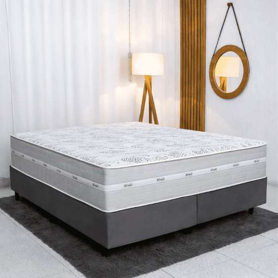Colch�o Carbon Queen Molas Ensacadas - Anjos + Box Queen Bipartida Sued Marrom - Ortobel - 158x198x69 | Suporta at� 240kg