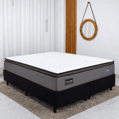 Colch�o Queen Texas Molas BlueWave - Gazin + Box Queen Bipartida Sued Preto - Ortobel - 158x198x69 | Suporta at� 240kg
