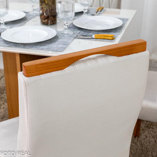 Mesa de Jantar Helo 90x90 Vidro Off Base Freij� Poliman + 4 Cadeiras G�nova Veludo Bege 512 Art Assento - Entregue Montada