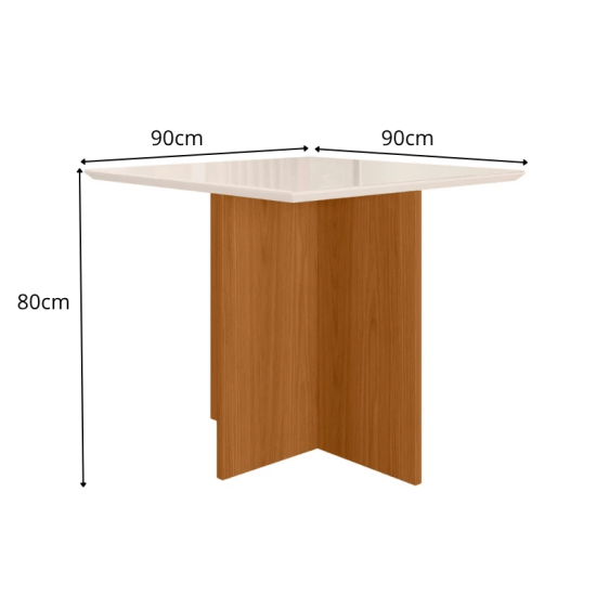 Mesa de Jantar Helo 90�90 Vidro Off/Base Freij� Poliman + 4 Cad. Lisboa Veludo Bege 512 Madeira - Art Assento