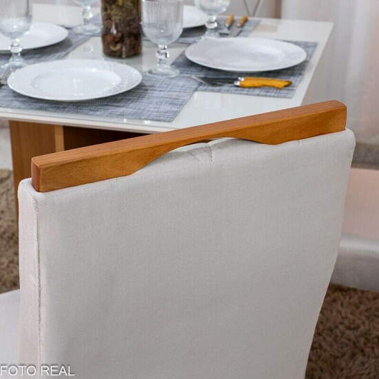 Mesa de Jantar Helo 90�90 Vidro Off/Base Freij� Poliman + 4 Cad. Lisboa Veludo Bege 512 Madeira - Art Assento