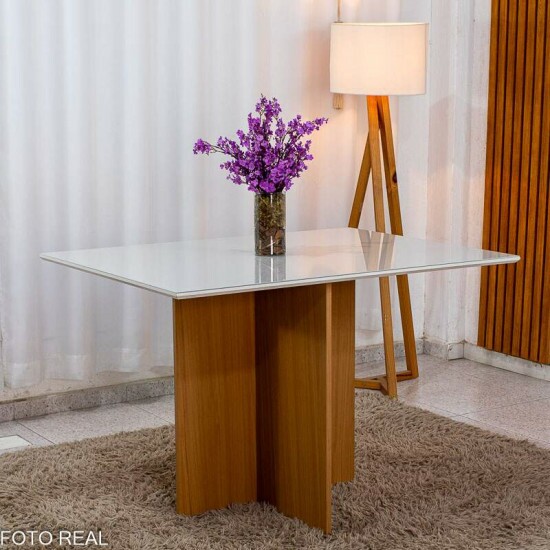 Mesa de Jantar Helo 120�90 Vidro Off/Base Freij� Poliman + 4 Cad. Lisboa Veludo Bege 512 Madeira - Art Assento