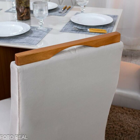 Mesa de Jantar Helo 120�90 Vidro Off/Base Freij� Poliman + 4 Cad. Lisboa Veludo Bege 512 Madeira - Art Assento