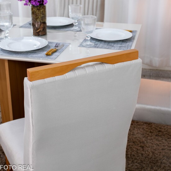 Mesa de Jantar Helo 120�90 Vidro Off/Base Mel Poliman + 4 Cad. G�nova Veludo Bege 512 Madeira - Art Assento