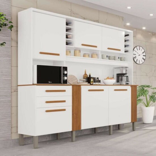Arm�rio Cozinha Catar Branco/Cinamomo 6 Portas 2 Gavetas Larg. 2.00m - Sall�to