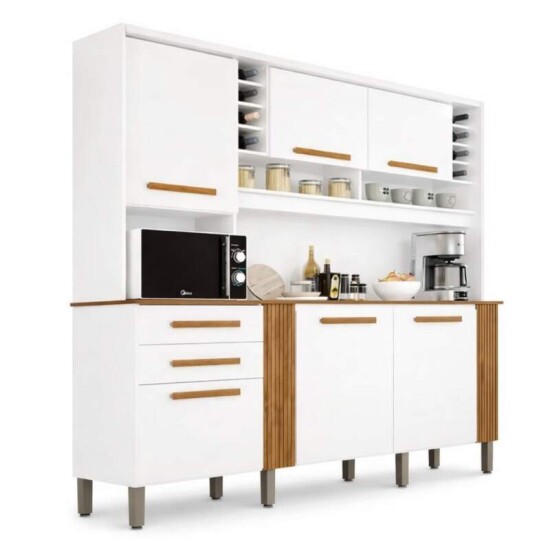 Arm�rio Cozinha Catar Branco/Cinamomo 6 Portas 2 Gavetas Larg. 2.00m - Sall�to