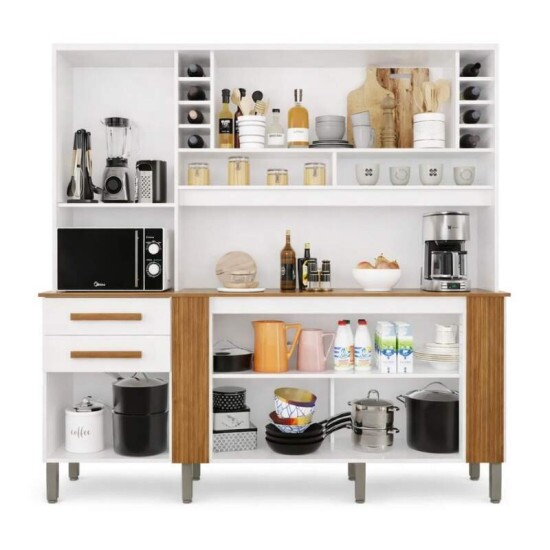 Arm�rio Cozinha Catar Branco/Cinamomo 6 Portas 2 Gavetas Larg. 2.00m - Sall�to